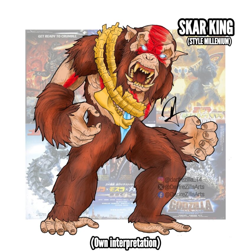 animal ape blue_eyes bone_weapon bone_whip crystal_weapon darfrezillaarts fangs godzilla_(series) godzilla_x_kong:_the_new_empire highres holding holding_whip jaw kaiju king_kong_(series) legendary_pictures monsterverse muscular no_humans open_mouth oversized_animal sharp_teeth skar_king teeth weapon whip whip_sword whipslash