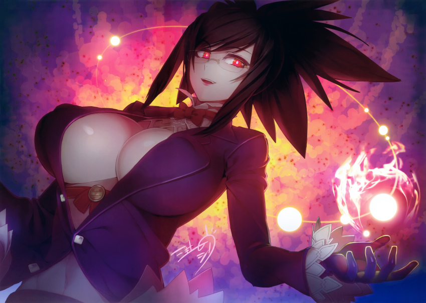 00s 1girl absurdres breasts cleavage demonbane covered_erect_nipples highres large_breasts navel nitroplus no_bra nya_(demonbane) open_clothes open_shirt shirt