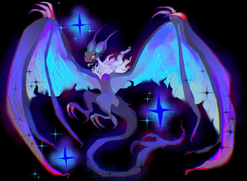 black_background claws forked_tongue gen_6_pokemon highres looking_at_viewer mariin_(mrn_8_8) nintendo no_humans noivern pokemon pokemon_(creature) simple_background slit_pupils star_(symbol) tail tongue yellow_eyes