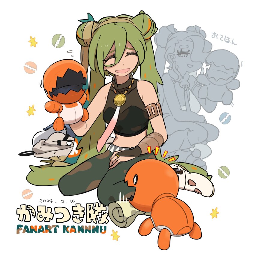 2girls flying_miku_(project_voltage) gen_3_pokemon ground_miku_(project_voltage) hatsune_miku highres multiple_girls nintendo pokemon pokemon_(creature) project_voltage siirakannu trapinch vocaloid