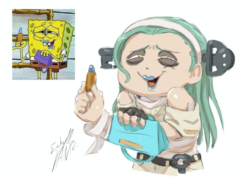1girl a.b.a bag guilty_gear handbag highres lips lipstick makeup meme spongebob_squarepants spongebob_squarepants_(series)