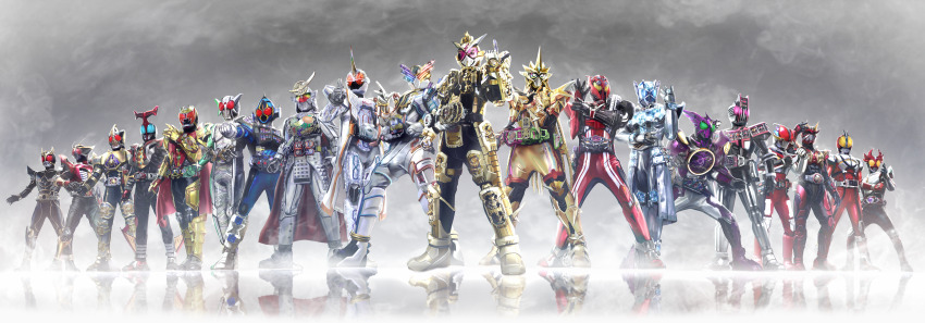 6+boys abs absurdres advent_card antennae armor banana_print belt black_armor black_bodysuit black_eyes black_gloves blay_buckle blue_armor blue_bodysuit blue_eyes bodysuit boots build_driver cape card chest_armor climax_form complete_form compound_eyes core_medal decadriver den-o_belt double_driver drive_driver everyone eyecon faiz faiz_blaster faiz_driver food food_print fruit fruit_print full_armor full_body fullbottle gaia_memory gamer_driver gauntlets genius_form genius_fullbottle ghost_driver gloves gold_armor gold_trim grand_zi-o_rider_watch grape_print green_armor green_eyes helmet highres horns jewelry kabuto_zecter kamen_rider kamen_rider_555 kamen_rider_agito kamen_rider_agito_(series) kamen_rider_agito_(shining_form) kamen_rider_armed_hibiki kamen_rider_blade kamen_rider_blade_(king_form) kamen_rider_blade_(series) kamen_rider_build kamen_rider_build_(series) kamen_rider_dcd kamen_rider_decade kamen_rider_den-o kamen_rider_den-o_(series) kamen_rider_double kamen_rider_double_(cyclonejokerxtreme) kamen_rider_drive kamen_rider_drive_(series) kamen_rider_ex-aid kamen_rider_ex-aid_(hyper_muteki) kamen_rider_ex-aid_(series) kamen_rider_faiz kamen_rider_fourze kamen_rider_fourze_(cosmic_states) kamen_rider_fourze_(series) kamen_rider_gaim kamen_rider_gaim_(kiwami_arms) kamen_rider_gaim_(series) kamen_rider_ghost kamen_rider_ghost_(mugen_damashii) kamen_rider_ghost_(series) kamen_rider_grand_zi-o kamen_rider_hibiki kamen_rider_hibiki_(series) kamen_rider_kabuto kamen_rider_kabuto_(series) kamen_rider_kiva kamen_rider_kiva_(emperor_form) kamen_rider_kiva_(series) kamen_rider_ooo kamen_rider_ooo_(series) kamen_rider_ryuki kamen_rider_ryuki_(series) kamen_rider_ryuki_survive kamen_rider_w kamen_rider_wizard kamen_rider_wizard_(infinity_style) kamen_rider_wizard_(series) kamen_rider_zi-o kamen_rider_zi-o_(series) lock_seed looking_at_viewer male_focus mask masukudo_(hamamoto_hikaru) multicolored_eyes multiple_boys muteki_gamer o_medal official_alternate_costume orange_print pauldrons pink_armor pink_eyes pointing pointing_up purple_armor putotyra_(ooo_combo) rainbow_eyes red_armor red_bodysuit red_cape red_eyes rider_belt rider_card rider_watch ring rocket sengoku_driver shogun shoulder_armor single_horn sparkle standing star_(symbol) strawberry_print switches sword tailcoat tokusatsu type_tridoron unused_tire v_buckle visor_(armor) watermelon_print weapon white_armor white_bodysuit wide_shot wizardriver yellow_eyes ziku_driver