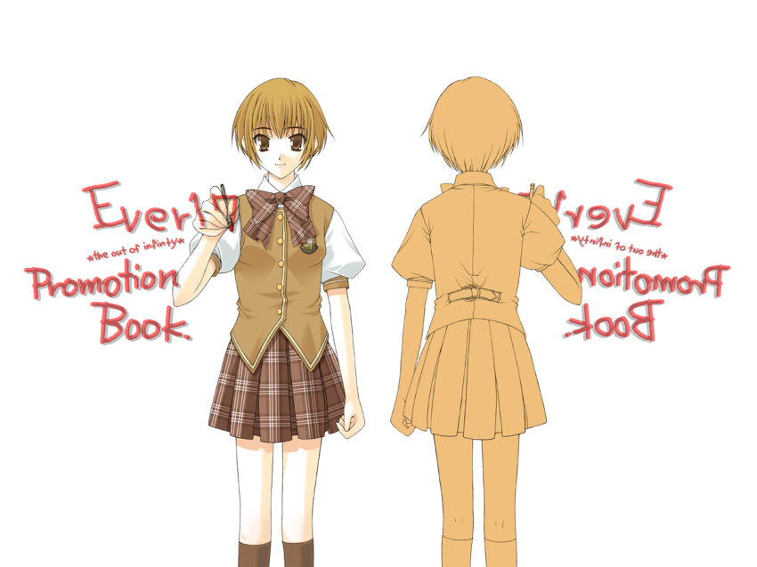 1girl 5pb. badge ever_17 game_cg marker school_uniform serafuku simple_background tanaka_yubiseiharukana you