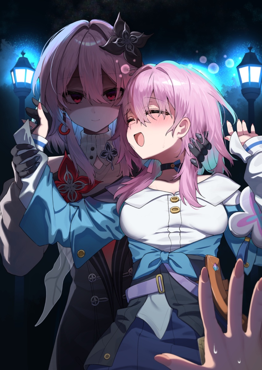 2girls blush evernight_(honkai:_star_rail) highres honkai:_star_rail honkai_(series) march_7th_(honkai:_star_rail) multiple_girls pinponpaaru tagme