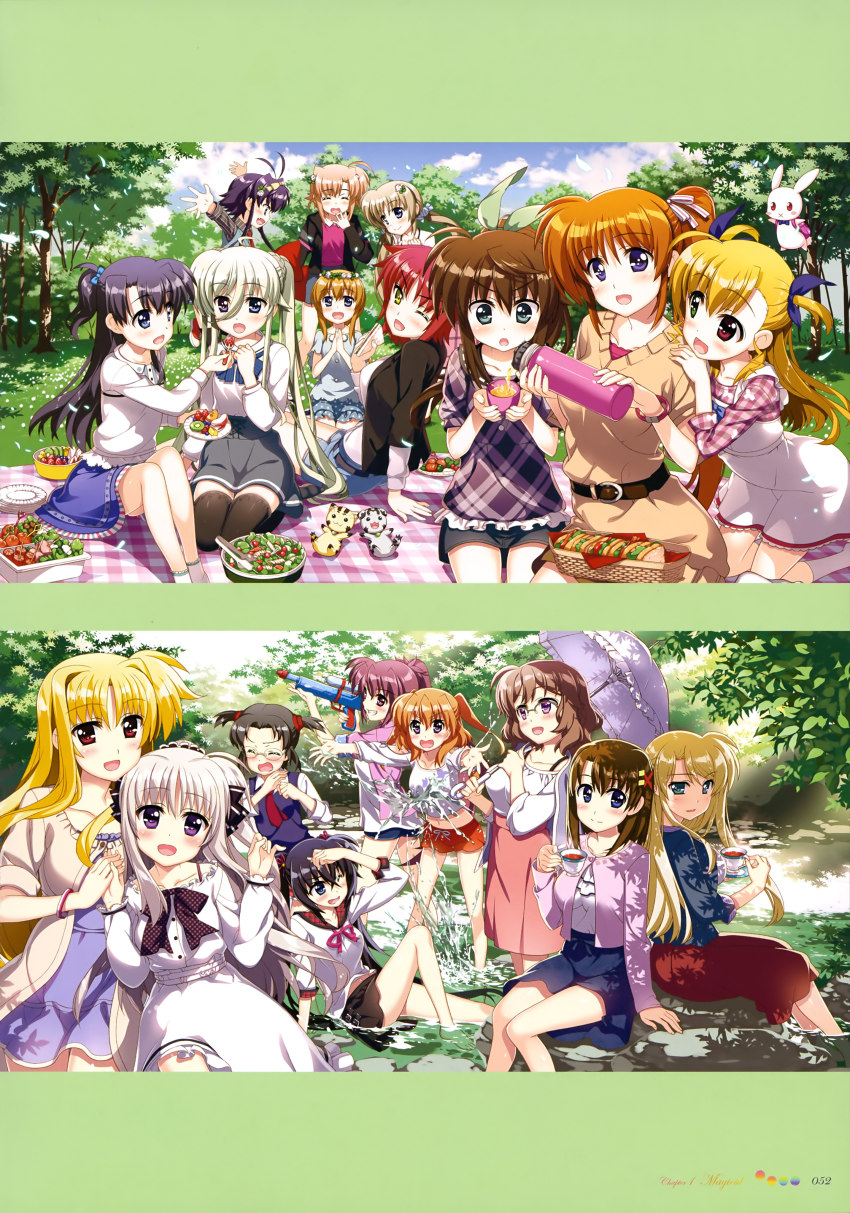 6+girls :3 :d ;d absurdres ahoge aqua_eyes arm_support arms_up asteion asymmetrical_hair backpack bag bare_legs barefoot belt black_hair black_jacket black_skirt black_socks blonde_hair blue_jacket blue_ribbon blue_shorts blue_skirt blue_sky blush blush_stickers bow bowtie bracelet braid breasts brown_belt brown_dress brown_hair brown_jacket brown_shirt candy_hair_ornament chantez_apinion checkered_clothes checkered_shirt child closed_eyes cloud collarbone corona_timir creature crossed_bangs cup day denim denim_shorts denim_skirt dress einhard_stratos els_tasmin english_text eyes_visible_through_hair fate_testarossa feeding floating flower flower_request food food-themed_hair_ornament fork french_braid frilled_skirt frills fruit fujima_takuya fuka_reventon glasses grass green_eyes green_hair grey-framed_eyewear grey_shirt grey_skirt hair_between_eyes hair_bow hair_flower hair_ornament hair_ribbon hand_on_another&#039;s_shoulder hand_on_own_head harry_tribeca heterochromia highres holding holding_cup holding_food holding_fork holding_hands holding_umbrella holding_water_gun huracan_(vivid_strike!) ixveria jacket jacket_on_shoulders jewelry jill_stola kneehighs kneeling large_breasts letterboxed light_brown_hair long_skirt looking_at_viewer low_twintails lyrical_nanoha medium_breasts miniskirt miura_rinaldi mother_and_daughter multiple_girls neck_ribbon necktie nove_(nanoha) numbers_(nanoha) official_art one_eye_closed one_side_up open_mouth orange_hair orange_shorts outdoors page_number parasol picnic pink_bag pink_jacket pink_ribbon pink_shirt pink_skirt pinky_out plaid_clothes plaid_shirt platinum_blonde_hair polka_dot polka_dot_neckwear polka_dot_skirt ponytail purple_dress purple_eyes purple_hair purple_neckwear purple_shirt purple_vest red_bow red_eyes red_hair red_neckwear red_skirt ribbon rimless_eyewear rinne_berlinetta rio_wezley sacred_heart salad sandwich scan seiza semi-rimless_eyewear shirt short_hair short_shorts short_twintails shorts side_ponytail sieglinde_eremiah single_stripe sitting skirt sky smile socks splashing standing strawberry striped_clothes striped_ribbon striped_shirt stuffed_animal stuffed_leopard stuffed_rabbit stuffed_toy sunlight sweater sweater_dress sweater_vest takamachi_nanoha teacup thighhighs tongue tree twintails two_side_up umbrella vertical-striped_clothes vertical-striped_shirt vest viktoria_dahlgrun vivid_strike! vivio wading water water_gun wet wet_clothes wet_shirt wetland white_dress white_flower white_legwear white_ribbon white_shirt x_hair_ornament x_mouth yagami_hayate yellow_eyes yumina_enclave zettai_ryouiki