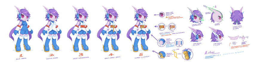 1girl 2015 absurdres arm_guards blue_boots blue_shirt blue_shorts boots breasts chinese_clothes chinese_knot chinese_text closed_mouth commentary dragon dragon_girl dragon_horns dragon_tail dress eastern_dragon english_commentary freedom_planet freedom_planet_2 furry furry_female headgear highres horns incredibly_absurdres krita_(medium) light_smile low_twintails medium_breasts non-web_source pink_eyes purple_hair reference_sheet sash_lilac shirt shorts signature soles tail tsurime twintails tyson_tan water_dragon white_dress