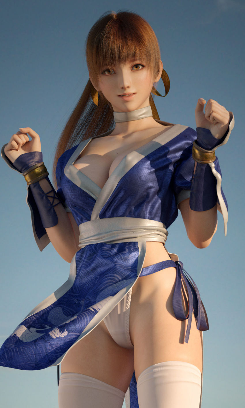 3d brown_eyes brown_hair highres incise_soul japanese_clothes kasumi_(doa) ninja m-rs ninja panties tagme underwear white_panties