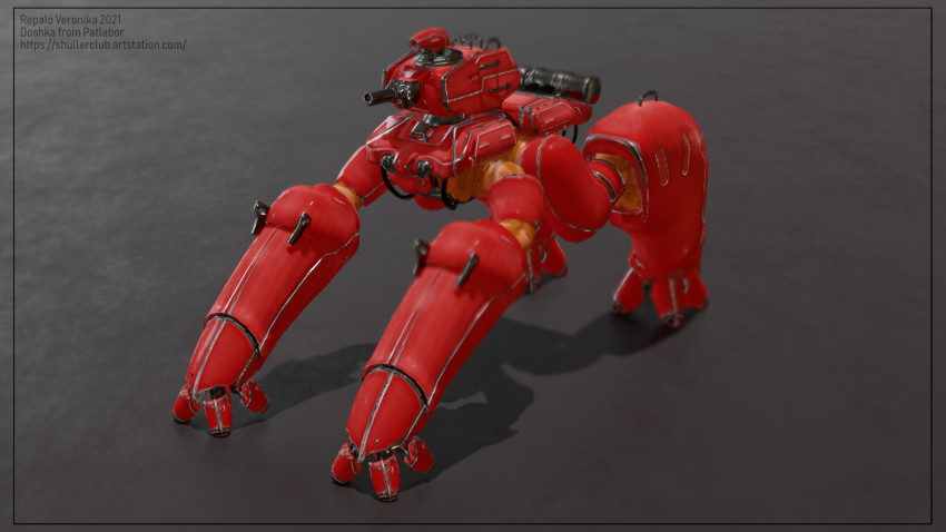 2021 3d blurry blurry_foreground camera cannon commentary crab damaged dated dirty doshka english_commentary english_text highres kidou_keisatsu_patlabor legs lights machinery mecha military military_vehicle motor_vehicle non-humanoid_robot realistic robot science_fiction shullerclub signature tank turret walker_(robot)