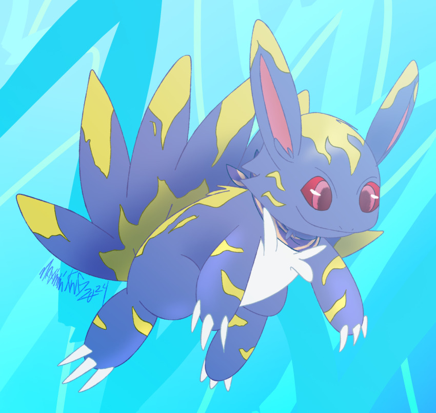 claws digimon digimon_(creature) elecmon_(violet) highres jumping red_eyes solo