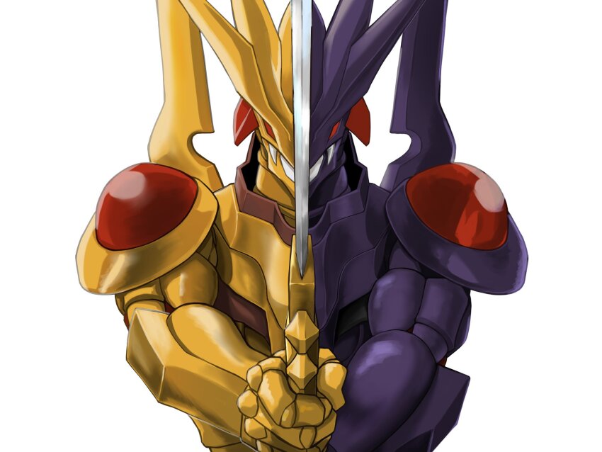 armor digimon digimon_(creature) digimon_xros_wars full_armor grademon grademon_(vice) highres looking_at_viewer red_eyes sword weapon