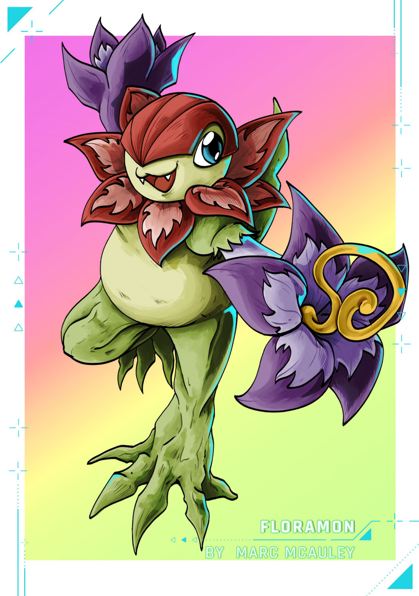 absurdres blue_eyes digimon digimon_(creature) floramon highres petals sharp_teeth solo teeth