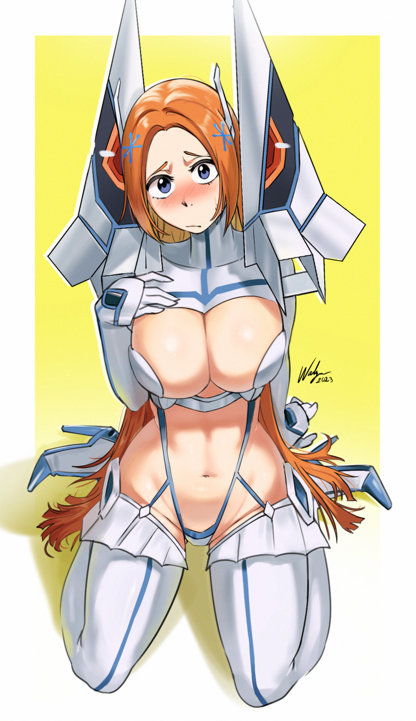 1girl absurdres bleach blush breasts cosplay highres inoue_orihime junketsu kill_la_kill kiryuuin_satsuki kiryuuin_satsuki_(cosplay) large_breasts waligner