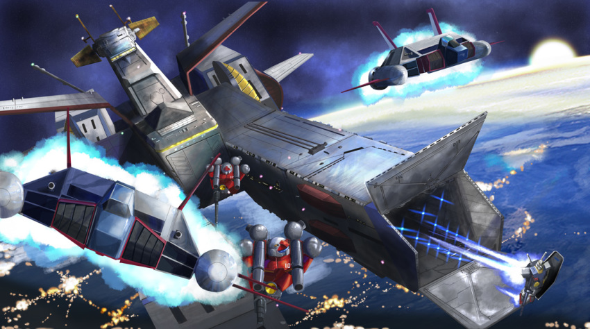 bad_id bad_pixiv_id cannon city_lights derivative_work earth_(planet) g-fighter guncannon gundam i.t.o_daynamics launch_pad launching lights mecha mobile_suit_gundam orbit planet realistic robot rx-78-2_gundam science_fiction shield space spacecraft starfighter sunrise thrusters white_base