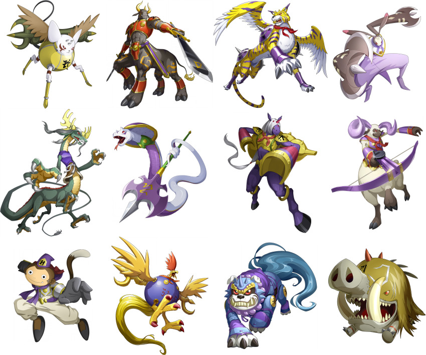 6+boys absurdres andiramon_(deva) bandai bird boar boar_(chinese_zodiac) caturamon chicken chinese_zodiac claws deva_(digimon) digimon digimon_new_century dog dog_(chinese_zodiac) dragon dragon_(chinese_zodiac) full_body goat highres horse horse_(chinese_zodiac) indaramon kumbhiramon majiramon makuramon mihiramon monkey monkey_(chinese_zodiac) mouse_(animal) multiple_boys official_art ox ox_(chinese_zodiac) pajiramon pig rabbit rabbit_(chinese_zodiac) rat_(chinese_zodiac) rooster rooster_(chinese_zodiac) sandiramon sharp_teeth sheep sheep_(chinese_zodiac) sinduramon snake snake_(chinese_zodiac) teeth third-party_edit tiger tiger_(chinese_zodiac) vajramon vikaralamon