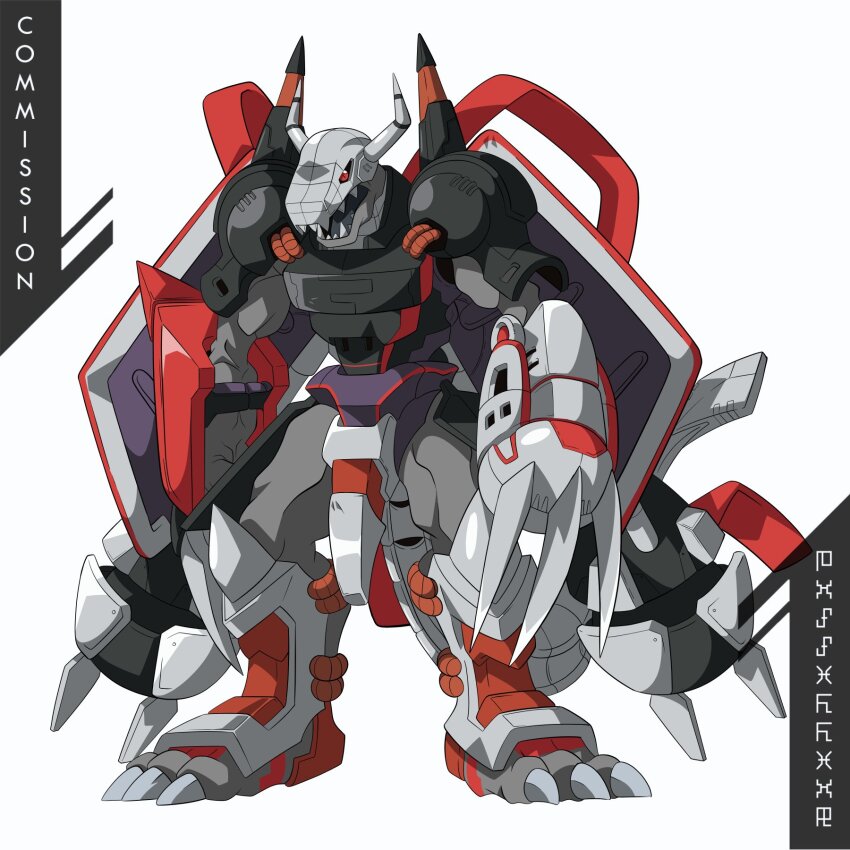 cannon claws digimon digimon_(creature) digimon_world_2 highres horns muscular muscular_male neo_crimson officialseraphimon red_eyes solo tail
