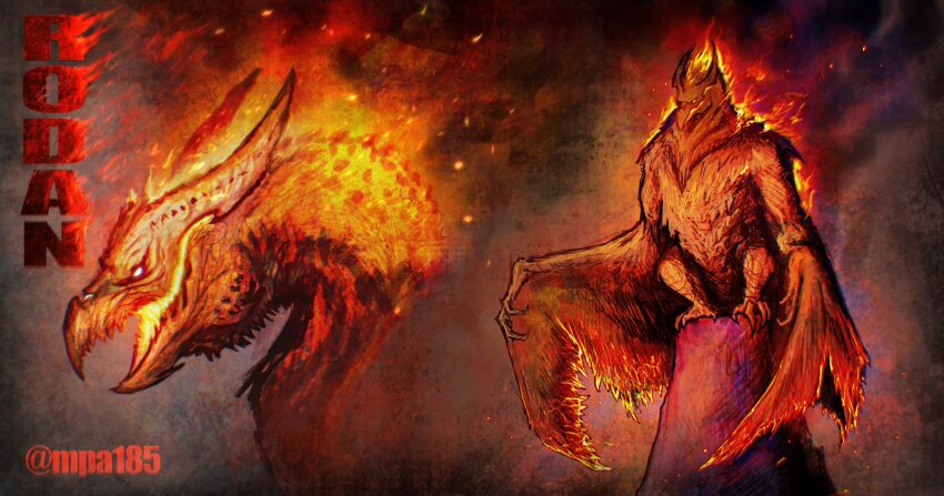beak character_name claws fire full_body godzilla:_king_of_the_monsters godzilla_(series) highres kaiju legendary_pictures monster monsterverse no_humans rodan rodan_(monsterverse) toho wings