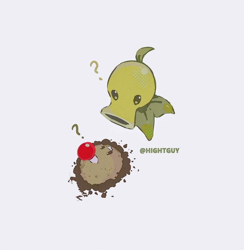 ? artist_name commentary dirt from_above halftone hashtag-only_commentary highres hightguy leaf looking_at_another no_humans peashooter_(plants_vs._zombies) plant plants_vs._zombies potato_mine_(plants_vs._zombies) white_background