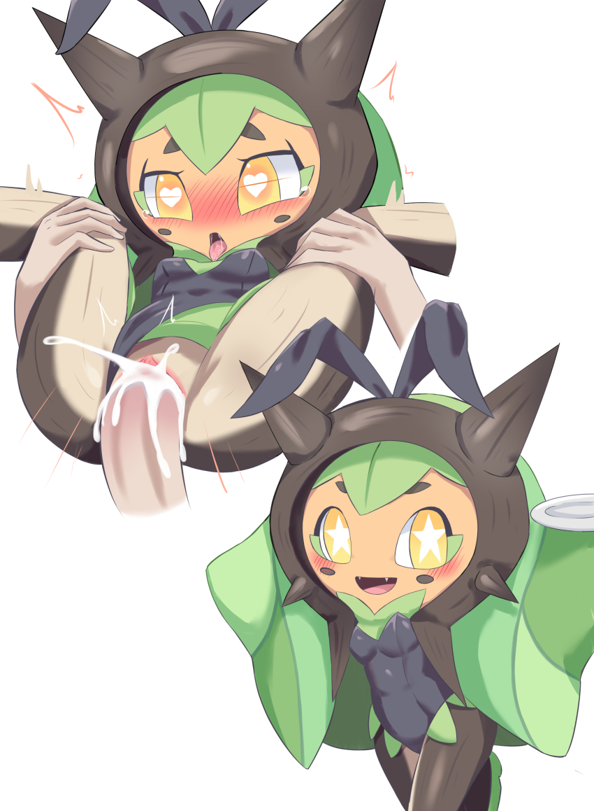 1boy 1girl absurdres animal_ears black_leotard black_skin blush blush_stickers breasts bright_pupils clitoris clothing_aside colored_skin cowboy_shot cum cum_in_pussy disembodied_hand disembodied_penis erection fake_animal_ears fangs green_footwear half-closed_eyes happy heart heart-shaped_pupils hetero highres holding holding_plate hood hood_up interspecies leg_up legs_up leotard leotard_aside looking_at_viewer multicolored_skin multiple_views nintendo nose_blush ogerpon open_mouth orange_eyes orange_skin penis plate playboy_bunny pokemon pokemon_(creature) pussy rabbit_ears reverse_suspended_congress saliva sex sex_from_behind shoes simple_background small_breasts smile spikes spread_legs standing standing_on_one_leg star-shaped_pupils star_(symbol) strapless strapless_leotard symbol-shaped_pupils tears thighs tongue tongue_out trembling vaginal waitress white_background white_pupils zerokun135