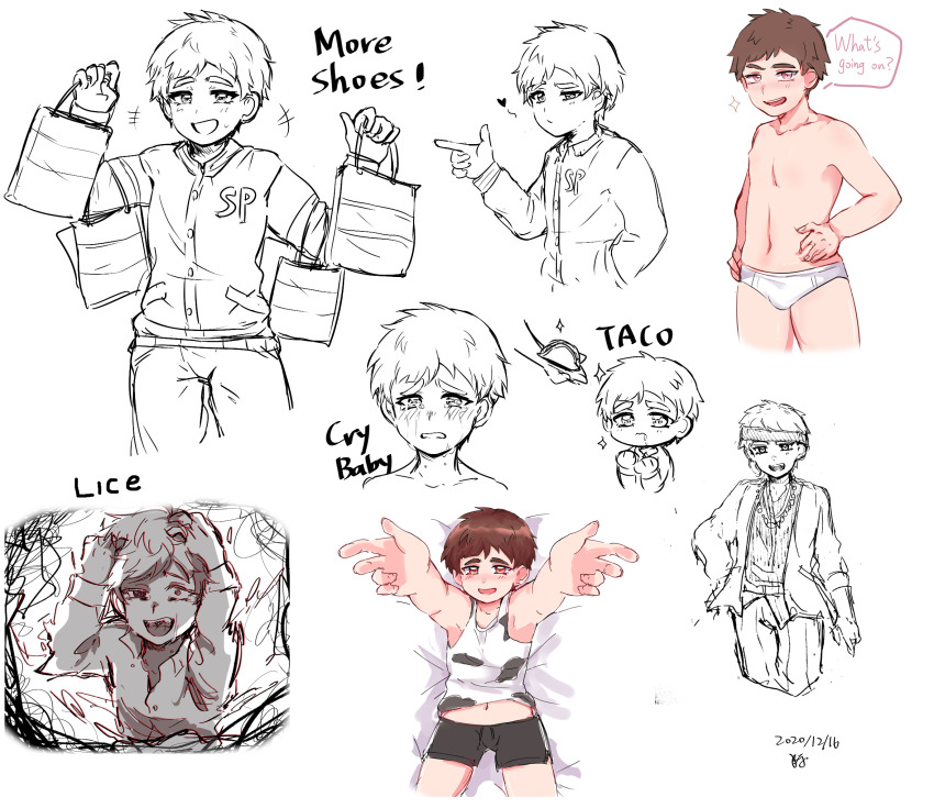 bag bare_legs blowing_kiss blush brown_hair clyde_donovan cosplay crying elementary_schoolboy highres hungry imminent_penetration jacket jewelry kiss legs looking_at_viewer male_underwear pirate pirate_outfit plump pox scratching scratching_head shirt shopping_bag shorts shota sleeveless sleeveless_shirt smile south_park sportswear taco tearing_up tears underwear white_male_underwear