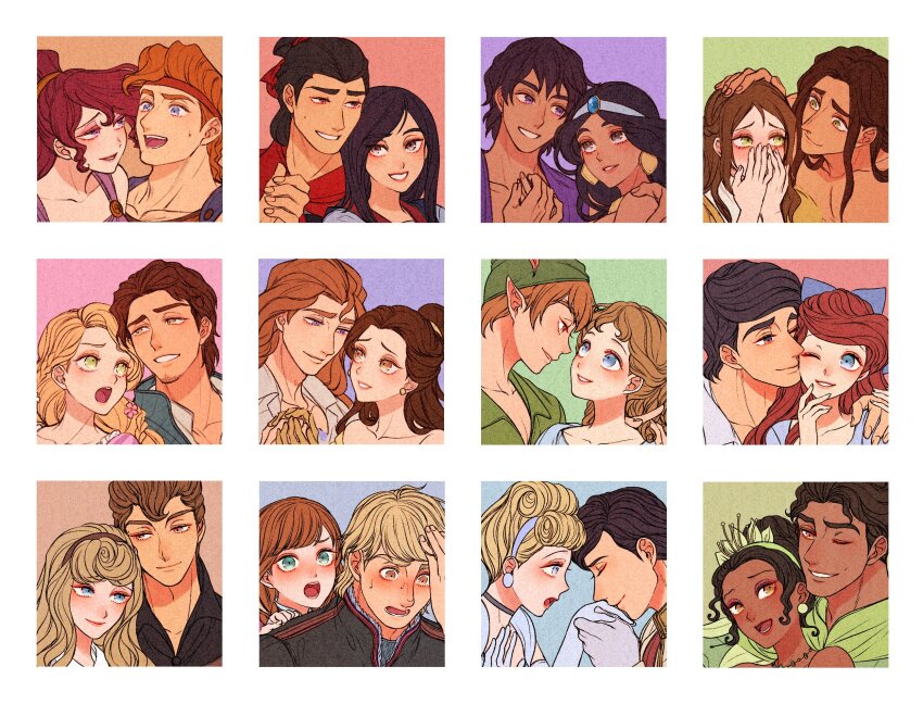 6+boys 6+girls aladdin_(disney) aladdin_(movie) anna_(frozen) ariel_(disney) aurora_(disney) beauty_and_the_beast_(disney) belle_(disney) black_hair blonde_hair blue_eyes brown_hair cinderella_(disney_character) cinderella_(disney_movie) company_connection disney disney_princess entangled eric_(disney) fa_mulan_(disney) flynn_rider frozen_(disney) hercules_(1997_movie) highres jane_porter jasmine_(disney) kristoff_(frozen) li_shang_(disney) long_hair looking_at_viewer megara_(disney) mizala mulan_(movie) multiple_boys multiple_girls open_mouth phillip_(disney) prince_adam prince_charming_(disney) prince_naveen rapunzel_(disney) red_hair sleeping_beauty_(disney) smile tarzan_(disney) tarzan_(disney_movie) the_little_mermaid_(disney) the_princess_and_the_frog tiana_(the_princess_and_the_frog) walt_disney&#039;s_peter_pan wendy_darling