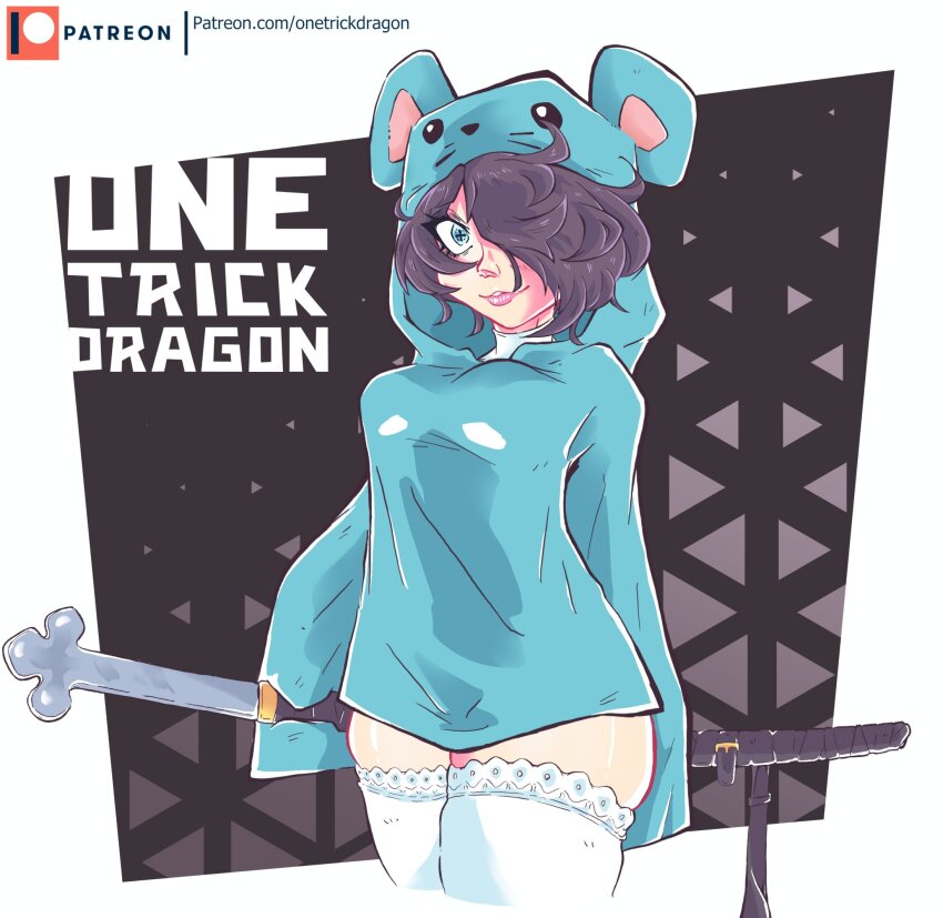 animal_hood digimon digimon_(creature) highres hood looking_at_viewer mouse_hood nun sistermon_ciel smile sword weapon