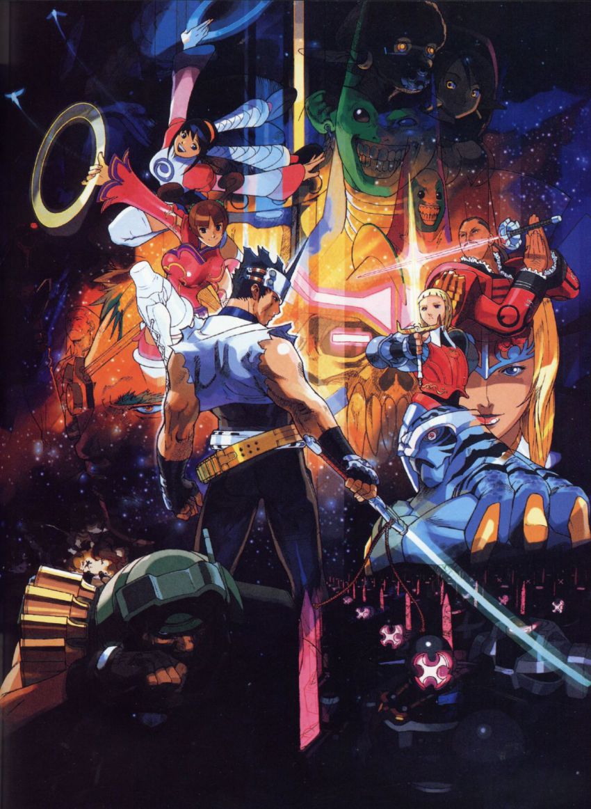 5girls 6+boys adv android android_army annotation_request armor artbook belt black_eyes black_gloves black_hair blonde_hair blood_barbarians blue_eyes blue_skin blunt_bangs boots breasts brother_and_sister brown_eyes brown_hair byakko_(star_gladiator) capcom catherine_rain_bilstein chakram china_dress chinese_clothes circlet claire_(star_gladiator) colored_skin dark_skin detached_sleeves doctor_edward_bilstein dress eagle_(star_gladiator) earrings edaki_shin&#039;ya elbow_gloves ele_(star_gladiator) energy_sword everyone eyepatch fangs fingerless_gloves franco_gerelt frills from_behind gamof_gohgry gantetsu ghost_bilstein gloves gore_gajah green_eyes green_skin grin hair_ornament hairband headband helmet highres jewelry june_lin_milliam kaede_(star_gladiator) kanzaki_hayato_(star_gladiator) long_hair luca_(star_gladiator) multiple_boys multiple_girls muscular official_art omega_(star_gladiator) plasma plasma_ring plasma_sword plasma_sword:_nightmare_of_bilstein ponytail poster_(medium) prince_(star_gladiator) rai_on saturn_dyer scan shadow shaker_(star_gladiator) shirt short_hair siblings smile space standing star_(symbol) star_gladiator star_gladiator_2 sword teeth thighhighs torn_clothes twintails vector_(star_gladiator) weapon white_legwear wide_sleeves zelkin_fiskekrogen