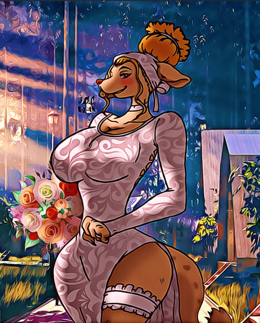 animal_ears blush bouquet bride dog_ears dog_girl dog_tail dress flower furry furry_female highres looking_at_viewer mink one_piece orange_hair tail wanda_(one_piece) wedding_dress yellow_eyes