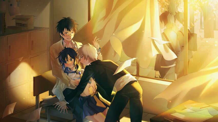 corpse_party corpse_party_musume dual_persona grabbing_another&#039;s_arm groping hakutaku_ovo highres kishinuma_yoshiki molestation restrained shinozaki_ayumi tagme