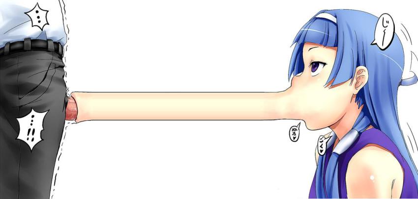 :&gt;= artist_request blue_hair fellatio huge_penis kannagi nagi oral penis purple_eyes uncensored what