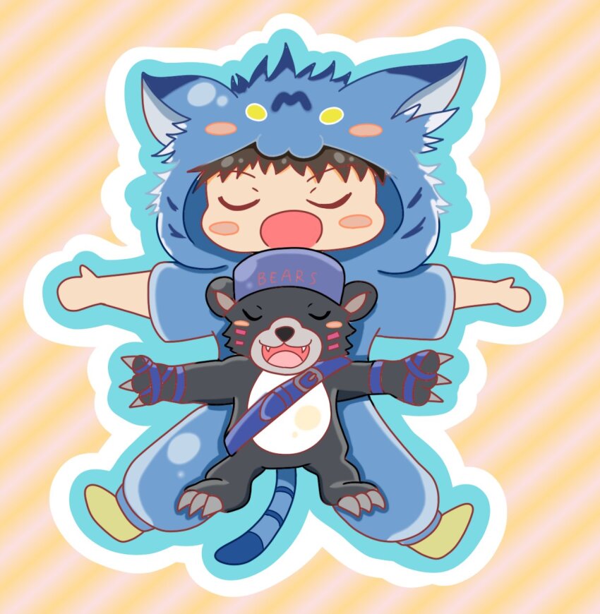 bearmon belt claws closed_eyes cosplay digimon digimon_(creature) hat highres natsuyagi_kazuma sleeping wanyamon wanyamon_(cosplay)