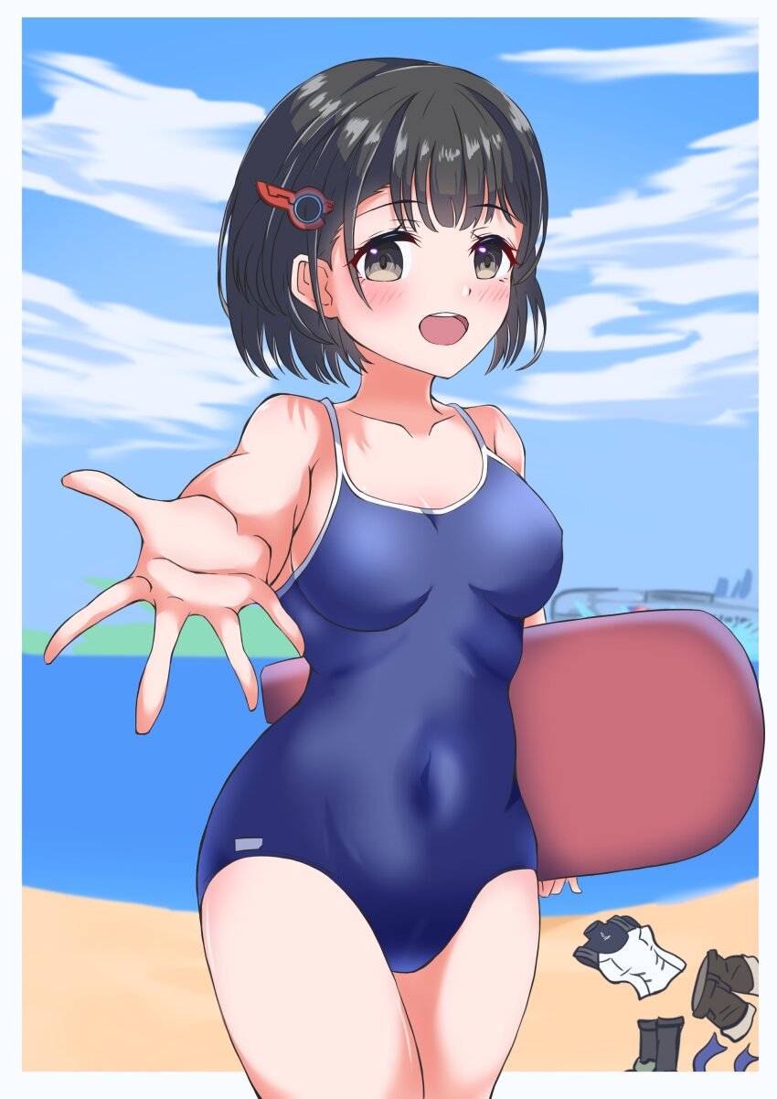 1girl absurdres beach female highres lin_lee_koo looking_at_viewer one-piece_swimsuit swimsuit xenoblade_chronicles_(series) xenoblade_chronicles_x