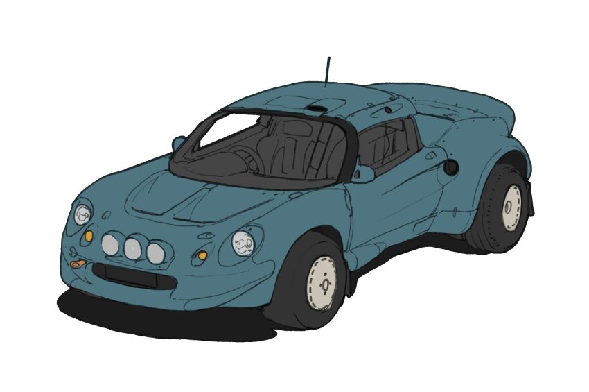 asterozoa car commentary english_commentary lotus_(brand) lotus_elise motor_vehicle no_humans original radio_antenna shadow sketch vehicle_focus wheel