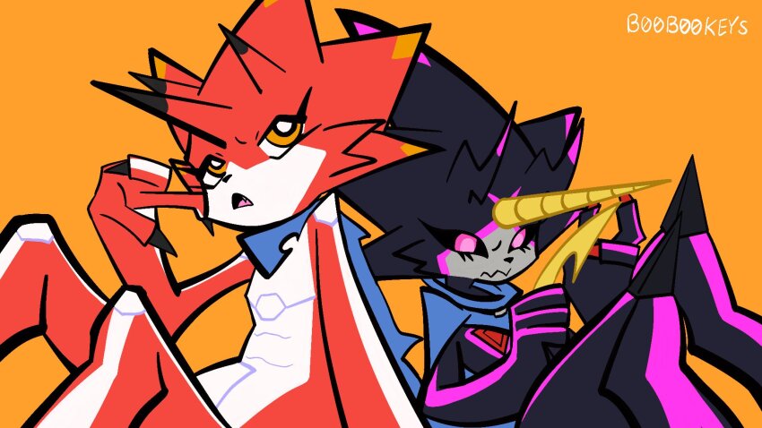 betelgammamon digimon digimon_(creature) digimon_ghost_game gulusgammamon horns original panty_&amp;_stocking_with_garterbelt parody pink_eyes style_parody yellow_eyes