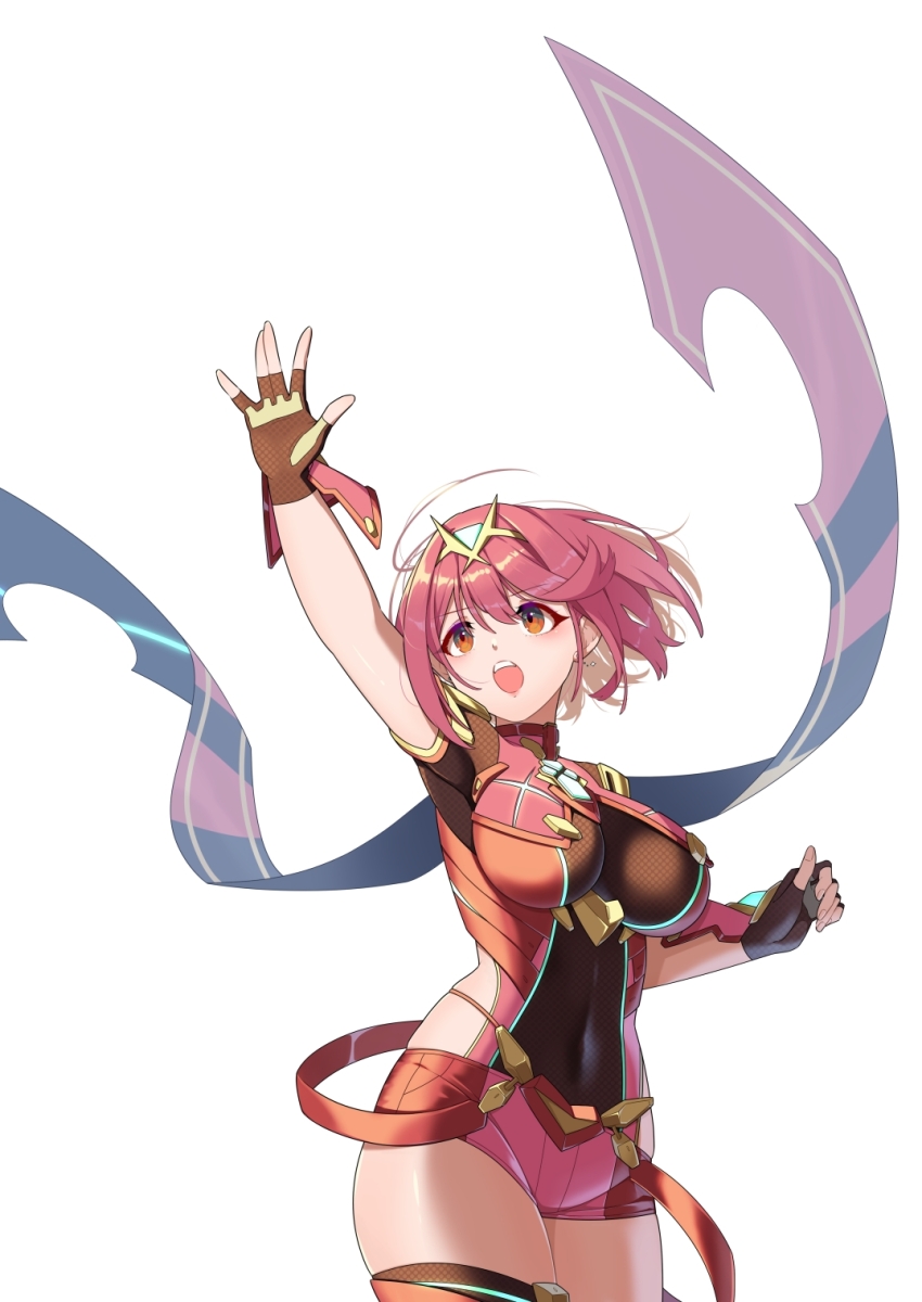 breasts hehe_jun highres large_breasts pyra_(xenoblade) red_eyes red_hair simple_background white_background xenoblade_chronicles_(series) xenoblade_chronicles_2