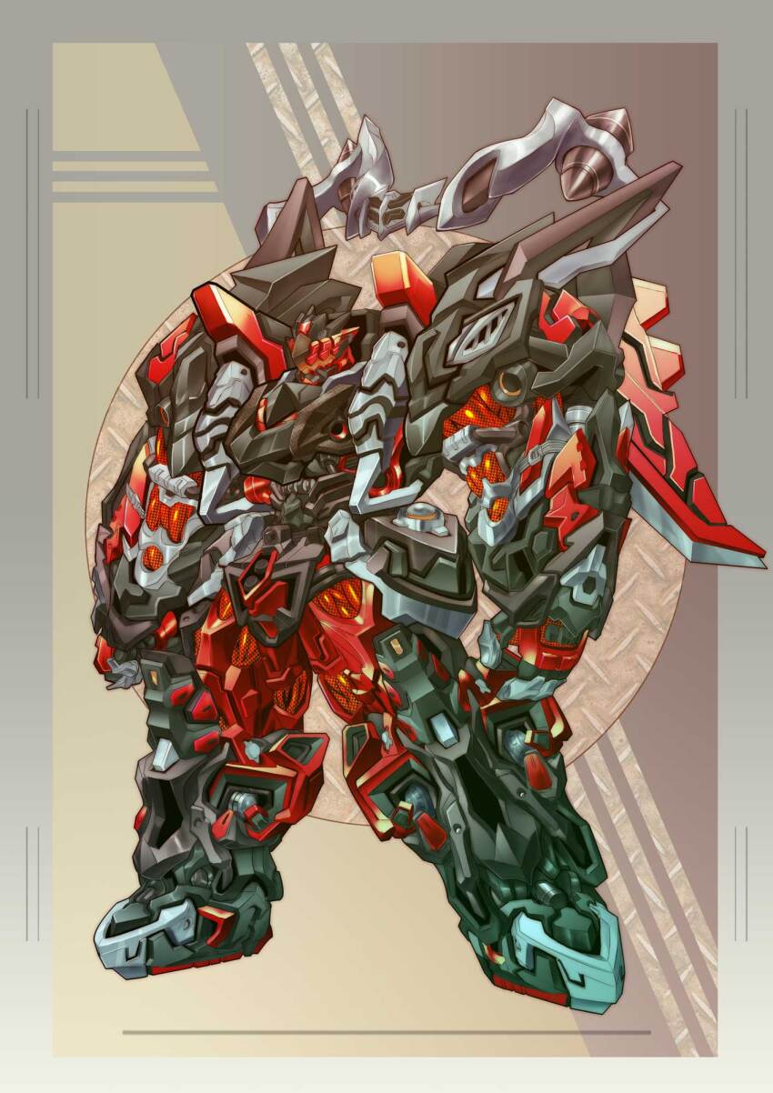assault_visor clenched_hand commission full_body highres mecha mechanical_wings no_humans open_hand original robot science_fiction skeb_commission solo standing uungunover wings