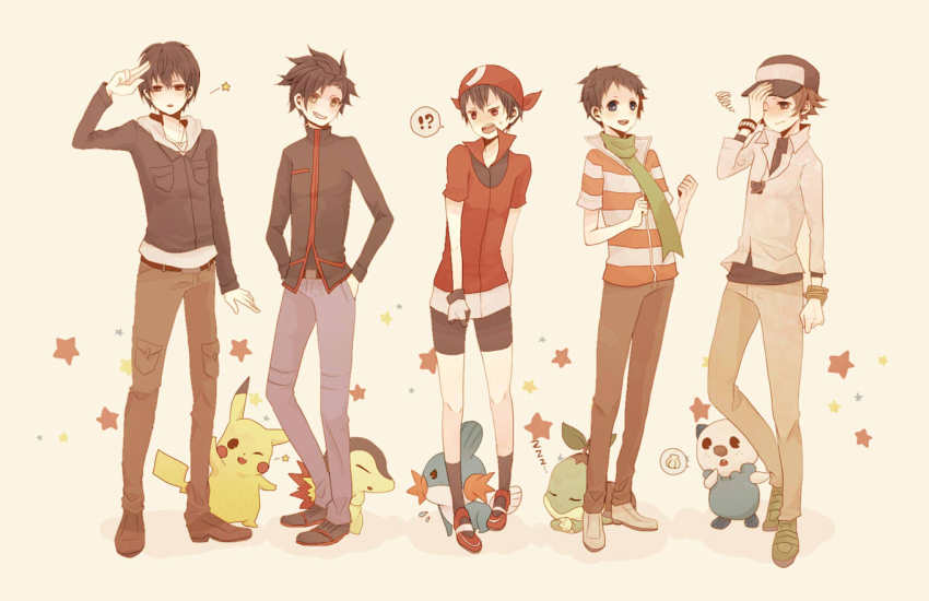 !? 5boys ;) alternate_costume bad_id bad_pixiv_id barry_(pokemon) barry_(pokemon)_(cosplay) bike_shorts blue_oak blue_oak_(cosplay) brendan_(pokemon) cosplay crossdressing cyndaquil embarrassed ethan_(pokemon) gen_2_pokemon gen_3_pokemon gen_4_pokemon gen_5_pokemon hiding hilbert_(pokemon) kanoko33 lucas_(pokemon) male_focus may_(pokemon) may_(pokemon)_(cosplay) mudkip multiple_boys n_(pokemon) n_(pokemon)_(cosplay) nintendo one_eye_closed oshawott pokemon pokemon_bw pokemon_dppt pokemon_gsc pokemon_hgss pokemon_rse red_(pokemon) scarf shell shirt silver_(pokemon) silver_(pokemon)_(cosplay) sleeping smile standing star_(symbol) striped_clothes striped_shirt turtwig v wink