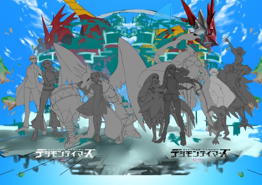 absurdres ai_(digimon) alice_mccoy animal_hat anubimon beelstarmon digimon digimon_(creature) dress dukemon dukemon_chaos_mode hat highres impmon makoto_(digimon) matsuda_takato megidramon musyamon nun original rabbit_hat sistermon_blanc wings