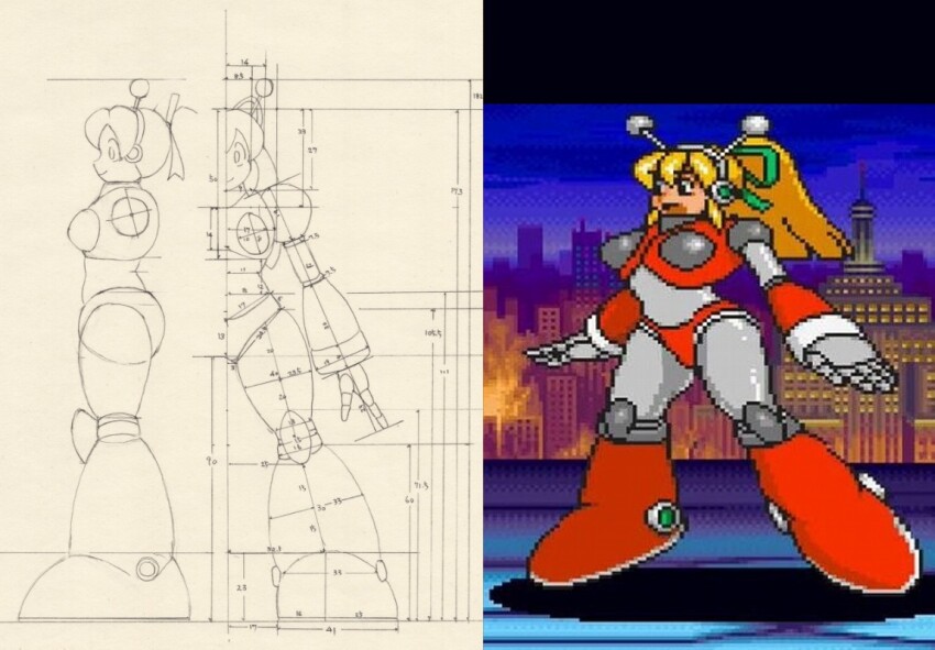 antennae armor armored_boots armored_gloves arms_up bikini_armor blonde_hair blue_eyes blueprint_(object) boots breasts collage comparison diagram figure green_ribbon hair_ribbon hairband hamcoro headphones hyper_roll_(marvel_vs._capcom) joints knee_boots large_breasts long_hair looking_at_viewer marvel_vs._capcom mechanical_arms mechanical_boots mechanical_legs mega_man_(classic) mega_man_(series) photo_(medium) pixel_art ponytail radio_antenna red_armor ribbon robot robot_girl robot_joints roll_(mega_man) sculpture shoulder_armor sidelocks smile sprite_art traditional_media
