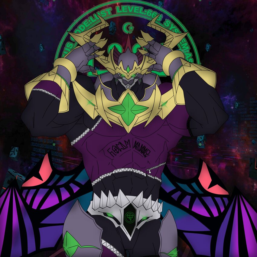 1boy absurdres darkknightmon digimon digimon_(creature) highres male_focus muscular muscular_male oridigi original solo