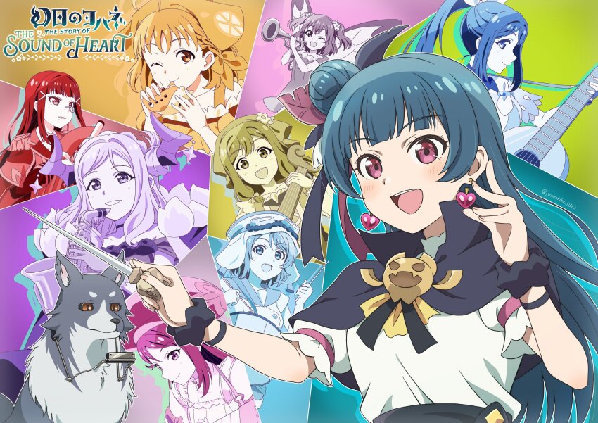 6+girls absurdres animal chika_(genjitsu_no_yohane) dia_(genjitsu_no_yohane) dog earrings genjitsu_no_yohane guitar hanamaru_(genjitsu_no_yohane) heart heart_earrings highres holding holding_guitar holding_instrument instrument jewelry kanan_(genjitsu_no_yohane) kunikida_hanamaru kurosawa_dia kurosawa_ruby lailaps_(genjitsu_no_yohane) looking_at_viewer love_live! love_live!_sunshine!! mari_(genjitsu_no_yohane) matsuura_kanan multiple_girls ohara_mari riko_(genjitsu_no_yohane) ruby_(genjitsu_no_yohane) sakurauchi_riko smile takami_chika tsushima_yoshiko two_side_up watanabe_you yohane_(genjitsu_no_yohane) you_(genjitsu_no_yohane) yumechiku