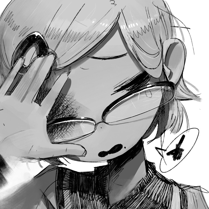 1girl glasses mole monochrome tagme xkl3001