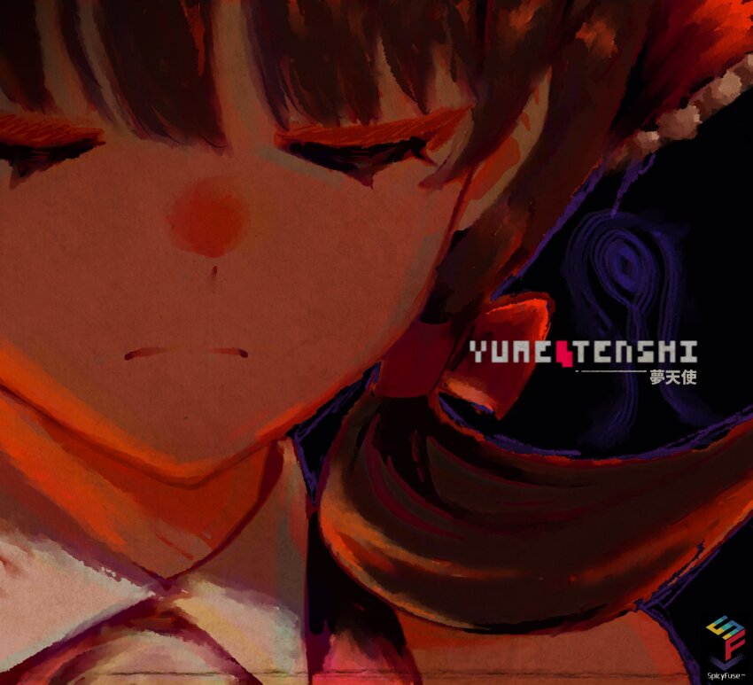 1girl artist_name bow brown_hair close-up commentary english_commentary frown hair_bow hakurei_reimu highres portrait solo spicyfuse touhou twintails watermark yume_nikki