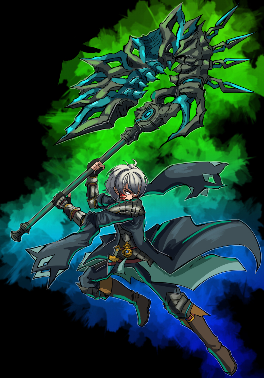 1boy alternate_color alternate_costume alternate_eye_color alternate_form alternate_hair_color armor attack aura axe aymr_(fire_emblem) battle_axe belt belt_buckle black_background brown_footwear buckle male_byleth_(fire_emblem) coat corruption crescent crescent_print crossover dagger dark_persona detached_sleeves diving facial_tattoo fierce_deity fingerless_gloves fire_emblem fire_emblem:_three_houses gloves hal_laboratory highres holding holding_axe holding_weapon incoming_attack intelligent_systems knife long_sleeves looking_down male_focus nintendo no_pupils pauldrons possessed possession serious short_hair shoulder_armor stoic_seraphim super_smash_bros. tattoo the_legend_of_zelda the_legend_of_zelda:_majora&#039;s_mask weapon white_eyes white_hair wrist_guards