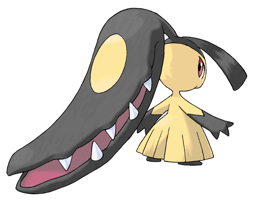 from_behind full_body gen_3_pokemon highres mawile nintendo official_art pokemon pokemon_(creature) pokemon_focus pokemon_rse red_eyes sharp_teeth solo sugimori_ken teeth third-party_source transparent_background