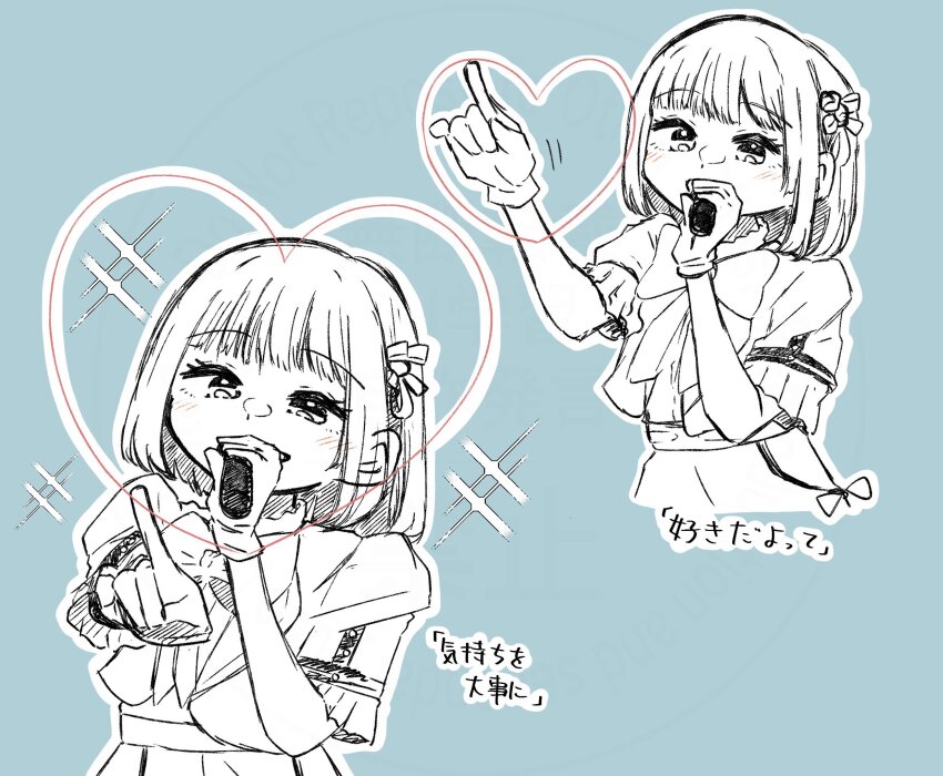 1girl 3rd_live_tour_try_tri_unity!!! animification bloom_the_smile_bloom_the_dream! blunt_bangs blush bob_cut bow bowtie commentary_request gloves greyscale_with_colored_background grin heart highres holiday_holiday_(love_live!) jacket link!_like!_love_live! love_live! multiple_views official_alternate_costume open_clothes open_jacket puripuri_hurai real_life sakurai_hina short-sleeved_jacket short_sleeves sidelocks smile sparkle spot_color voice_actor