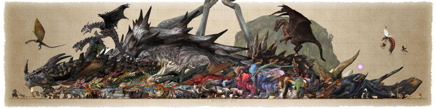 1boy absolutely_everyone akantor alternate_color annotated anteka apceros aptonoth ashen_lao-shan_lung azure_rathalos basarios black_diablos black_gravios blango blangonga blue_yian_kut-ku bulldrome bullfango capcom ceanataur cephadrome cephalos chameleos conga congalala copper_blangonga diablos dragon emerald_congalala everyone fatalis felyne food gendrome genprey giadrome giant giaprey gold_rathian gravios great_thunderbug green_plesioth gypceros hermitaur highres hornetaur hypnocatrice iodrome ioprey kelbi khezu king_shakalaka kirin_(monster_hunter) kushala_daora lao-shan_lung lavasioth long_image lunastra melynx monoblos monster monster_hunter_(series) mosswine nargacuga nekoht official_art onigiri pink_rathian plesioth plum_daimyo_hermitaur poogie popo purple_gypceros rajang rathalos rathalos_(armor) rathian red_khezu remobra shakalaka shen_gaoren shogun_ceanataur silver_rathalos size_difference teostra terra_shogun_ceanataur tigrex trenya treshi ukanlos veggie_elder velocidrome velociprey vespoid vespoid_queen white_fatalis white_monoblos wide_image wyvern yama_tsukami yian_garuga yian_kut-ku