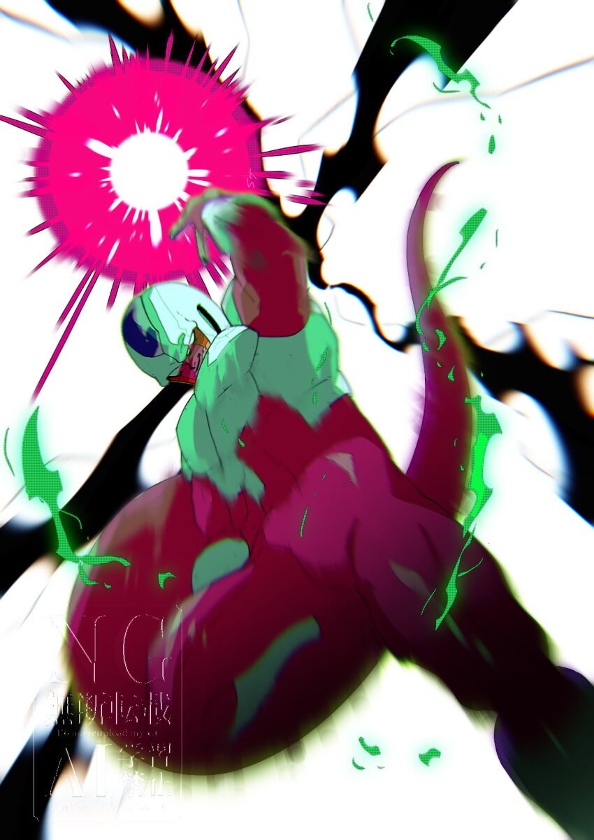 1boy alien aura colored_skin cooler_(dragon_ball) dragon_ball dragonball_z highres powering_up purple_skin purple_tail red_eyes simple_background solo stktik09060906 white_background white_skin