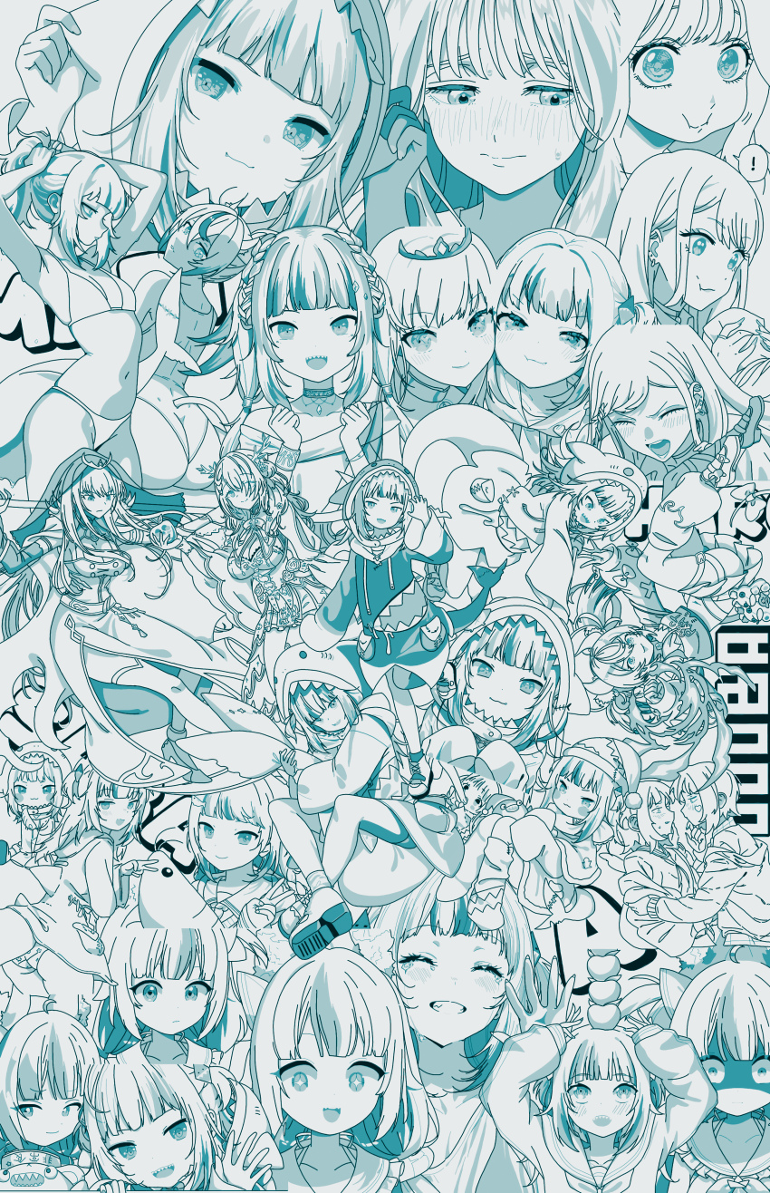 absurdres bikini ceres_fauna collage crying gawr_gura hakos_baelz highres hololive hololive_english kaoru_hana_wa_rin_to_saku kitagawa_marin limited_palette mori_calliope multiple_girls smile sono_bisque_doll_wa_koi_wo_suru surprised swimsuit virtual_youtuber waguri_kaoruko watson_amelia wistfulwaffles