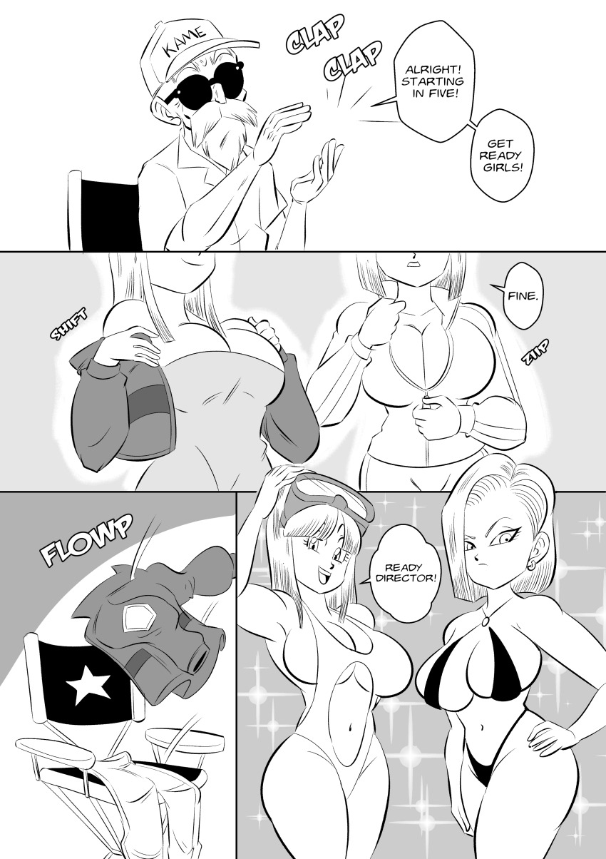 1boy 2girls absurdres android_18 ass black_hair breasts buttjob couple dragon_ball fellatio funsexydragonball highres huge_ass husband_and_wife kuririn large_breasts large_penis maron_(dragon_ball) multiple_girls muscular muscular_male oral penis thick_thighs thighs