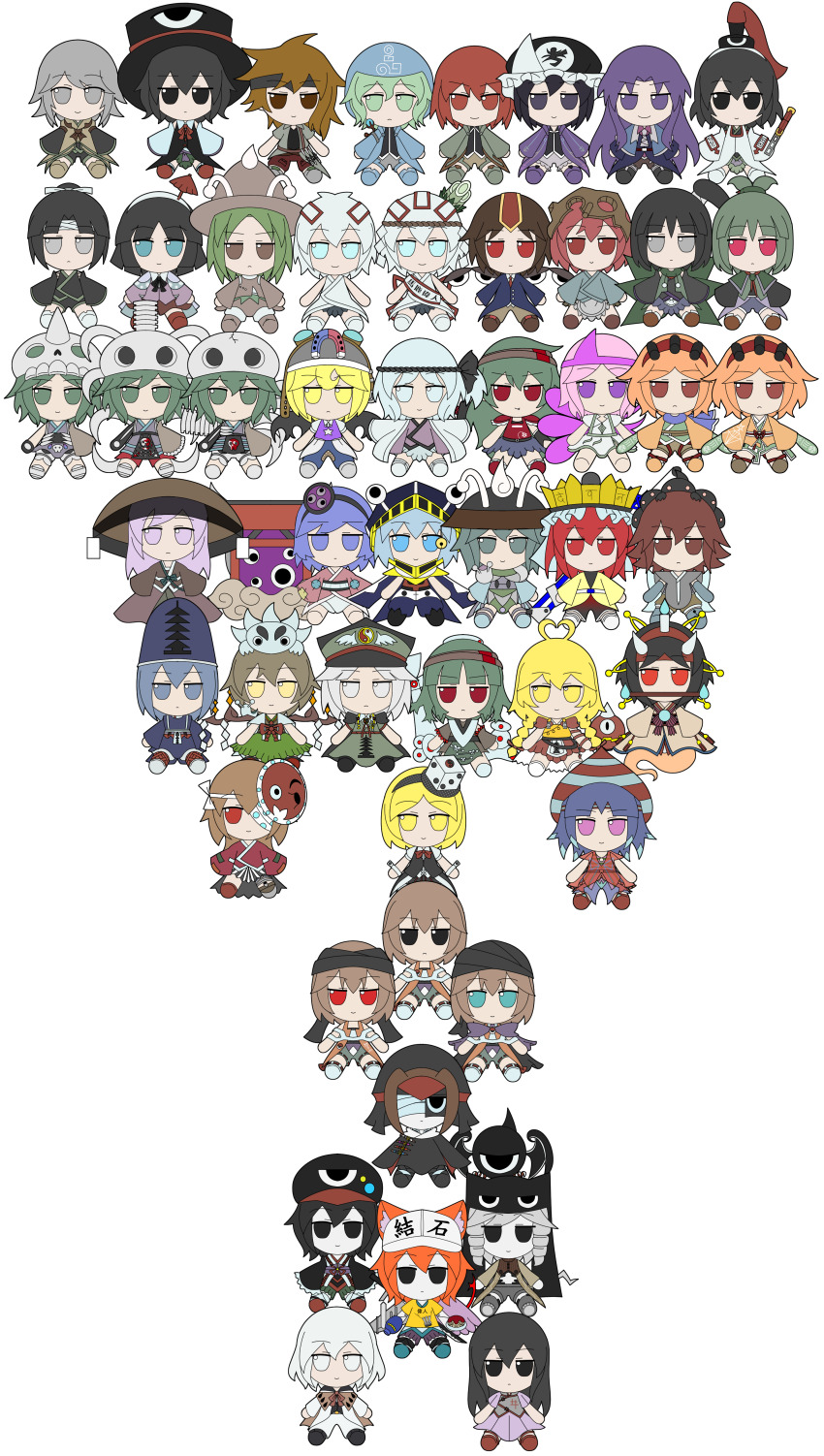 2girls 6+others absurdres adagumo_no_saragimaru adagumo_no_yaorochi amanomiya_jun amanomori_shou ametsukana_yago androgynous animal_ears animal_hat apron armor atoymk azuma_kaisen azuma_kaisen_(frog) bandage_over_one_eye bandaged_leg bandages barefoot black_hair black_headwear black_kimono black_shirt black_shoes black_shorts black_sleeves black_vest black_wings blonde_hair blue_cape blue_capelet blue_coat blue_eyes blue_gloves blue_hair blue_hakama blue_headwear blue_jacket blue_kimono blue_pants blue_scarf blue_shoes blue_shorts boots bow bowtie breastplate breasts brown_coat brown_eyes brown_hair brown_headwear brown_kimono brown_pants brown_shirt brown_shoes brown_shorts brown_sleeves candle cape capelet cat_ears cat_hat celeritas_lumen clause_(len&#039;en) closed_mouth coat collared_shirt colored_skin crown detached_sleeves dice_hair_ornament dress elbow_gloves enraku_tsubakura everyone expressionless fang frilled_apron frilled_hat frills frog frown fujiwara_no_iyozane fujiwara_no_shirogane_no_sanra fumo_(doll) gloves goggles green_capelet green_dress green_eyes green_hair green_hakama green_jacket green_kimono green_shirt green_shoes green_shorts grey_eyes grey_hair grey_headband grey_headwear grey_shirt grey_shoes grey_shorts hair_between_eyes hair_bow hair_ornament hairband hakama hakama_skirt haori haru_(len&#039;en) hat headband helmet highres hood hood_up hooded_jacket horns houlen_yabusame jacket jacket_on_shoulders japanese_clothes jinbei_(clothes) jinbei_(len&#039;en) kariginu kashiwagi_kaoru katano_sukune kesa_kujiru kesa_kujiru_(slug) kimono kitsugai_sese kokutenshi_hibaru kurohebi len&#039;en light_blue_hair light_purple_hair lin_(len&#039;en) long_hair long_sleeves magnet medium_breasts medium_hair mitsumo moritake_medias multiple_girls multiple_others multiple_tails neck_ribbon necktie nilu_(len&#039;en) no_nose ofuda ofuda_on_head ogata_garaiya ooama_no_ake_no_mitori ooya_kunimitsu open_clothes open_coat open_jacket open_shirt orange_hair orange_shoes orange_sleeves pants para_(len&#039;en) parted_bangs pink_eyes pink_hair pink_kimono pink_shirt pink_wings pocket puffy_short_sleeves puffy_sleeves purple_dress purple_eyes purple_hair purple_jacket purple_kimono purple_shirt purple_shoes purple_vest red_bow red_bowtie red_eyes red_hairband red_necktie red_pants red_ribbon red_shoes red_skirt rei_(len&#039;en) ribbon scarf senri_haiji senri_tsurubami shion_(len&#039;en) shirami_souko shirt shitodo_aoji shitodo_hooaka shitodo_hoojiro shitodo_kuroji shoes short_hair short_sleeves shorts shoulder_armor side_ponytail simple_background single_detached_sleeve sitting skirt skull_on_head skull_print sleeveless sleeveless_kimono sleeves_past_fingers sleeves_past_wrists slug smile snake_hair_ornament snake_tail star_(symbol) star_print tadpole tail taira_no_chouki taira_no_fumikado tate_eboshi terumi_(len&#039;en) top_hat translation_request triangular_headpiece turban umatachi_tsugumi umbrella_hair_ornament vest white_apron white_background white_bow white_dress white_eyes white_hair white_hairband white_headwear white_jacket white_kimono white_necktie white_pants white_shirt white_shoes white_shorts white_skin white_sleeves wings wrist_cuffs xeno_a yellow_eyes yellow_jacket yellow_pants yellow_shirt yellow_shoes zelo_(len&#039;en) zemlja_c_tom zuifeng_tenkai